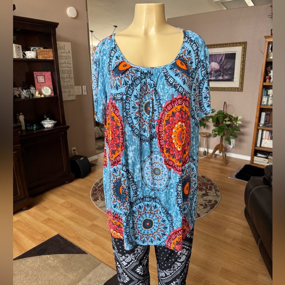 Anymeet colorful print short sleeve tunic-size XXL